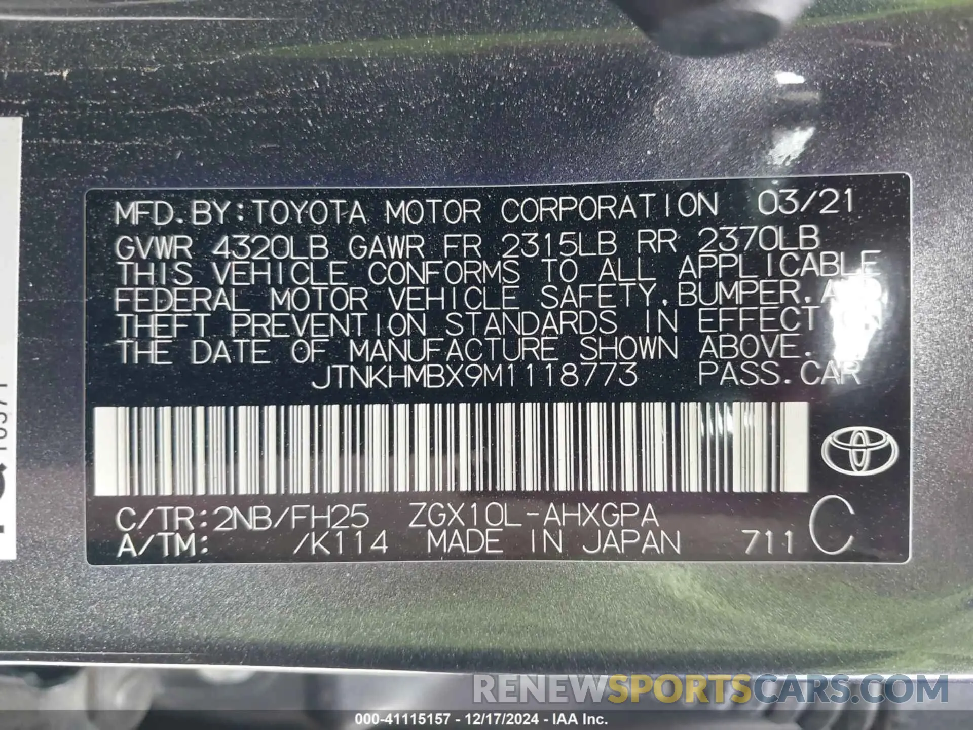 9 fotografías del automóvil dañado JTNKHMBX9M1118773 TOYOTA C-HR 2021