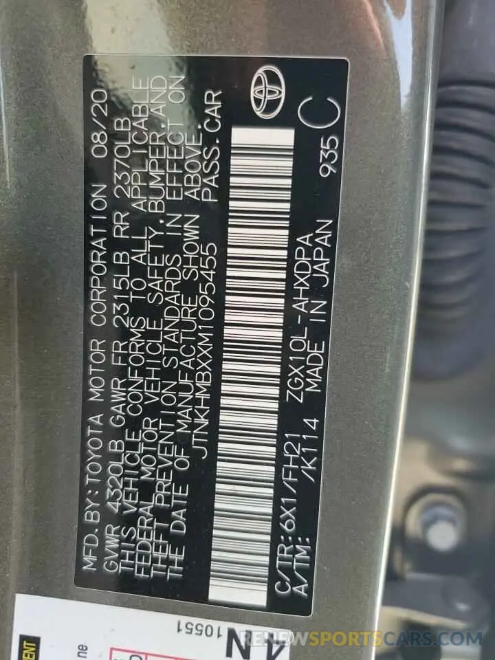 12 fotografías del automóvil dañado JTNKHMBXXM1095455 TOYOTA C-HR 2021