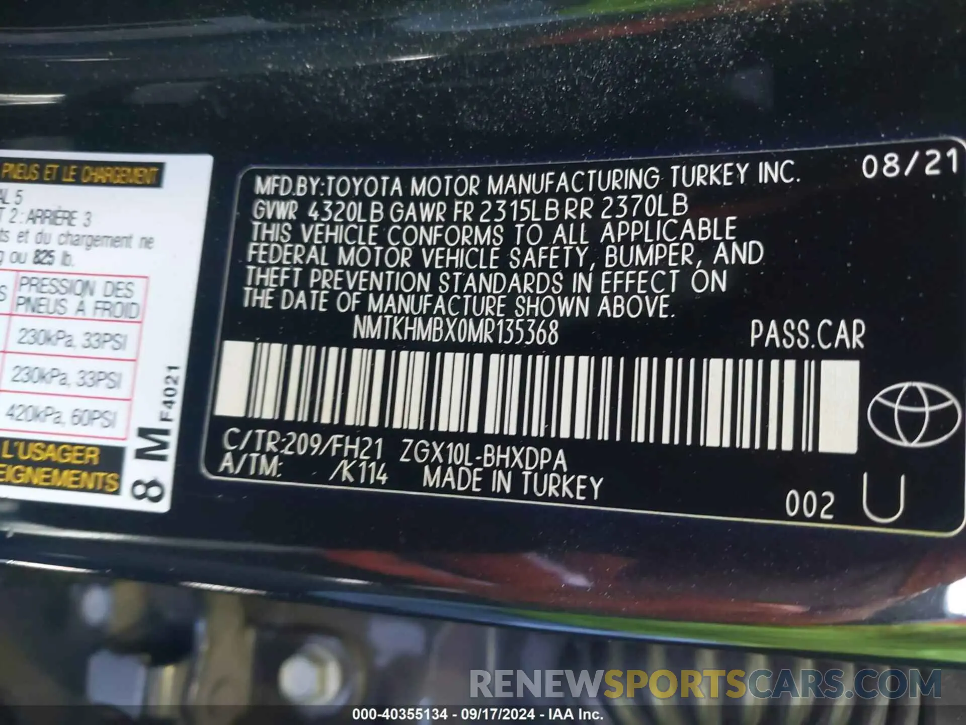 9 fotografías del automóvil dañado NMTKHMBX0MR135368 TOYOTA C-HR 2021