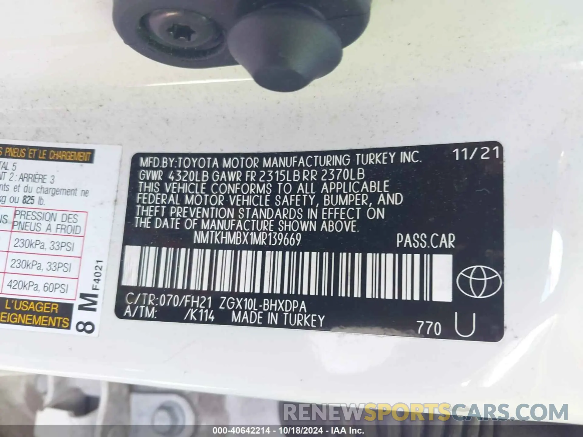 9 fotografías del automóvil dañado NMTKHMBX1MR139669 TOYOTA C-HR 2021