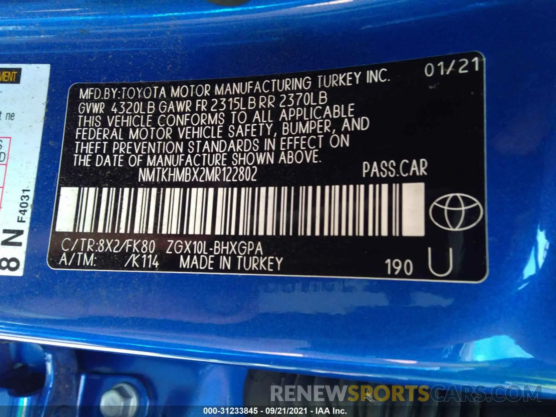 9 fotografías del automóvil dañado NMTKHMBX2MR122802 TOYOTA C-HR 2021