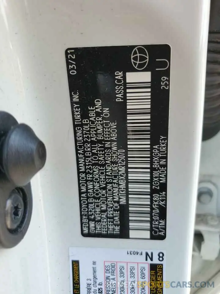12 fotografías del automóvil dañado NMTKHMBX2MR125070 TOYOTA C-HR 2021