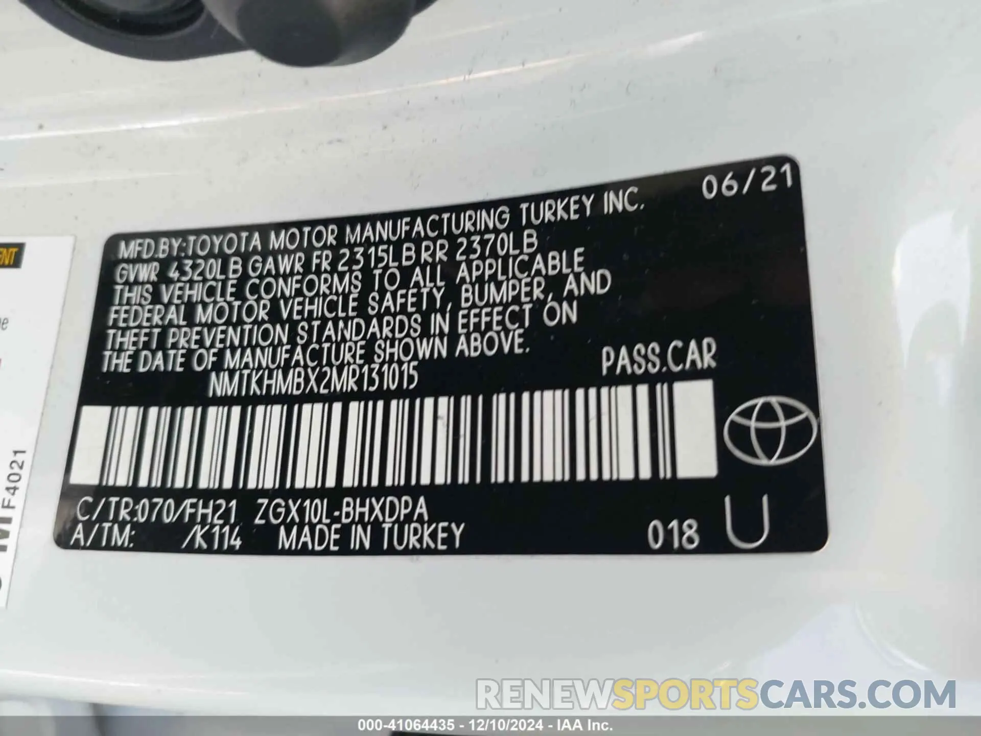9 fotografías del automóvil dañado NMTKHMBX2MR131015 TOYOTA C-HR 2021