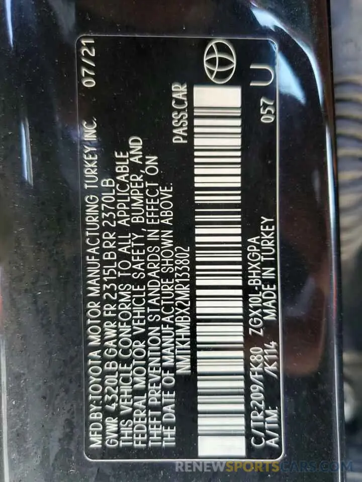 12 fotografías del automóvil dañado NMTKHMBX2MR133802 TOYOTA C-HR 2021