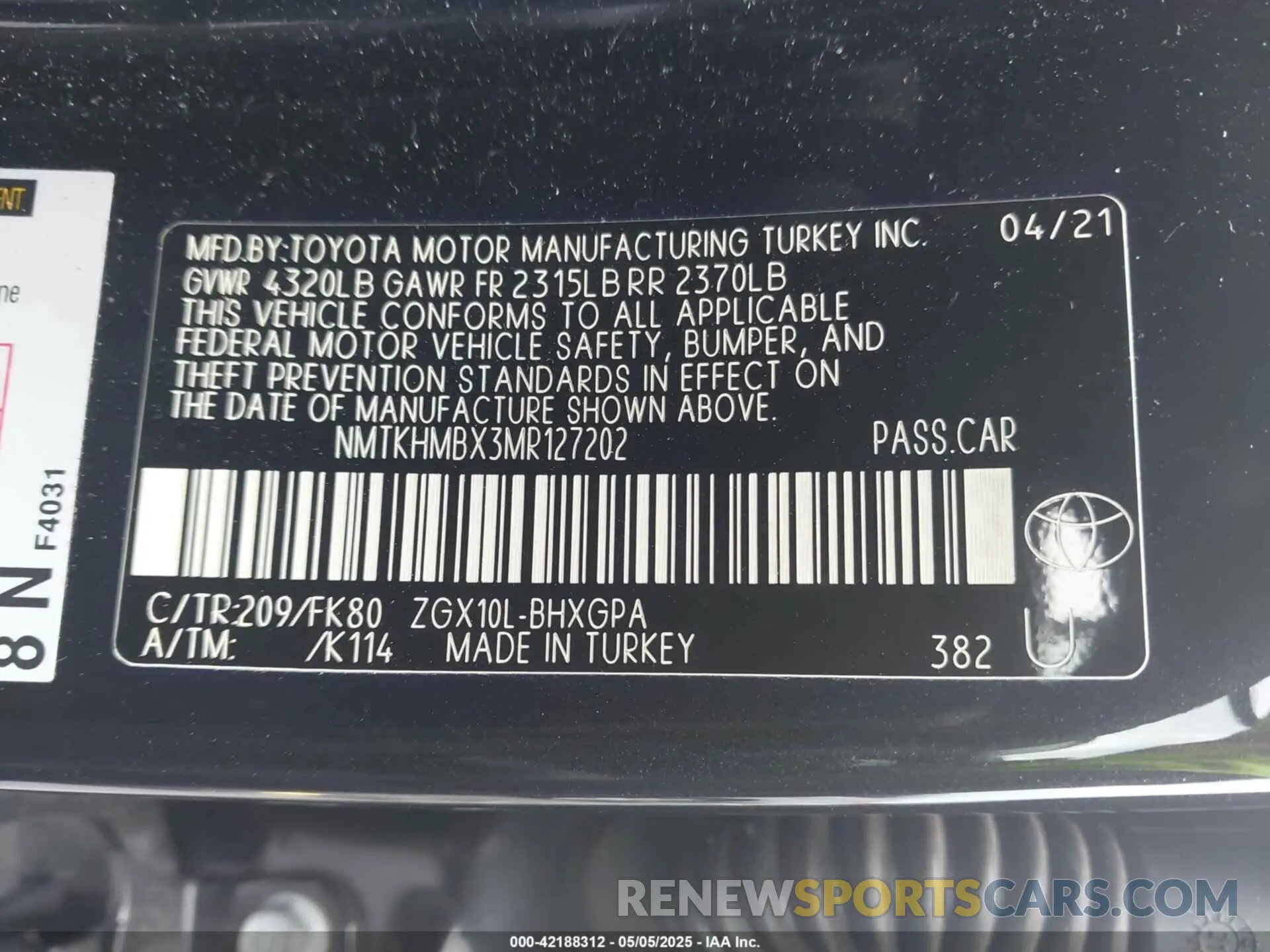 9 fotografías del automóvil dañado NMTKHMBX3MR127202 TOYOTA C-HR 2021