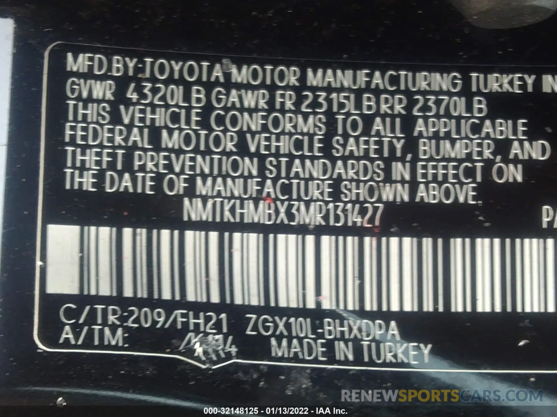 9 fotografías del automóvil dañado NMTKHMBX3MR131427 TOYOTA C-HR 2021