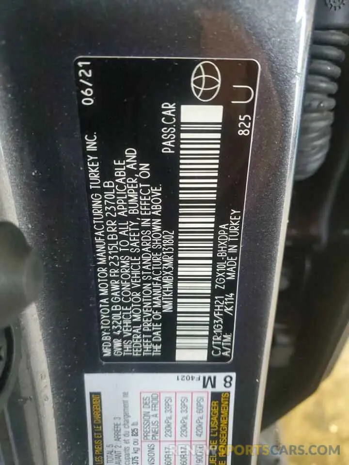 13 fotografías del automóvil dañado NMTKHMBX3MR131802 TOYOTA C-HR 2021