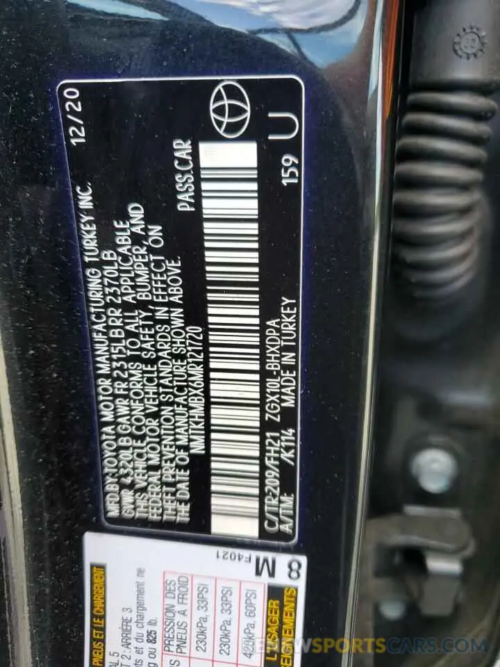 12 fotografías del automóvil dañado NMTKHMBX6MR121720 TOYOTA C-HR 2021