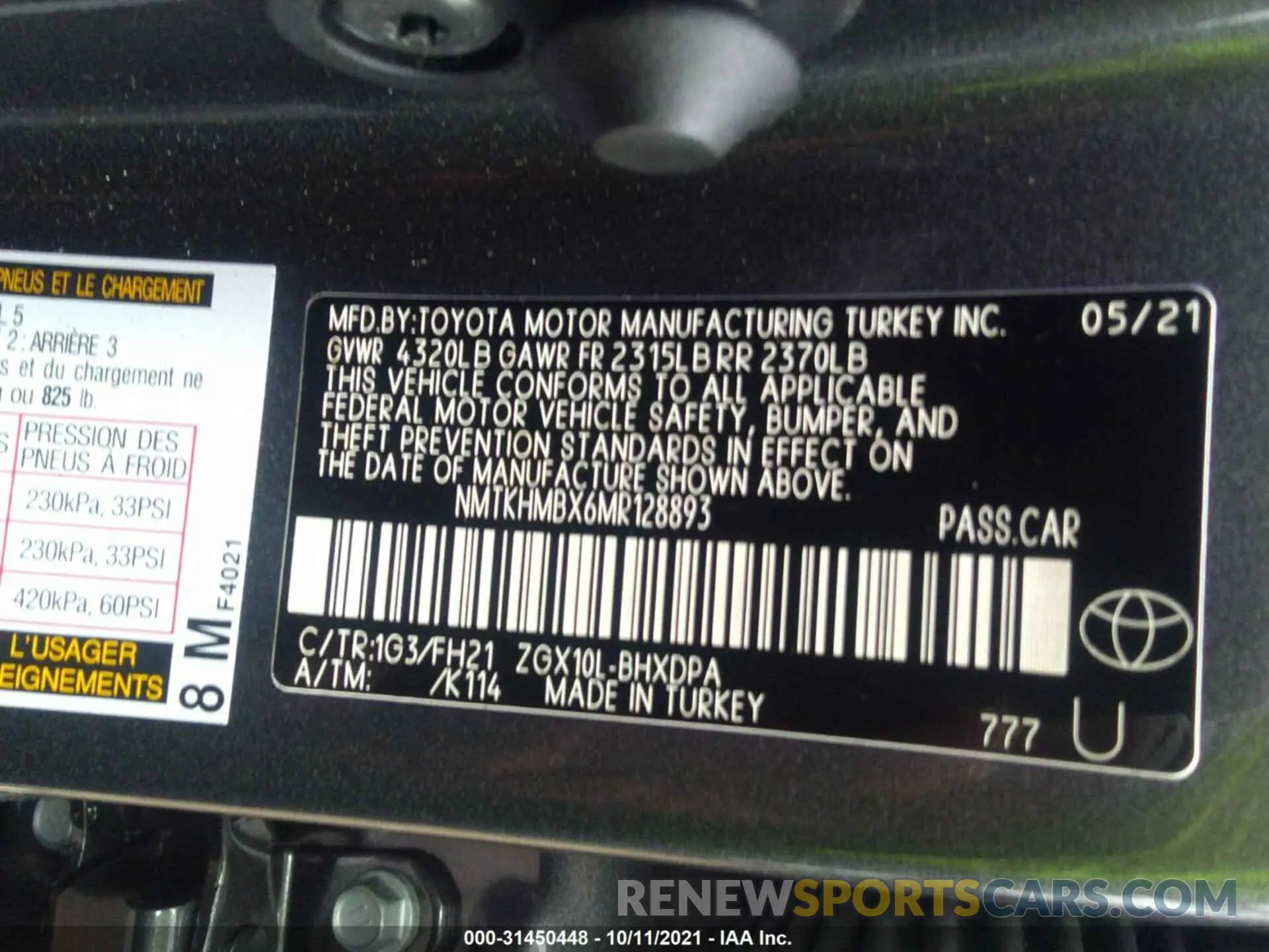 9 fotografías del automóvil dañado NMTKHMBX6MR128893 TOYOTA C-HR 2021
