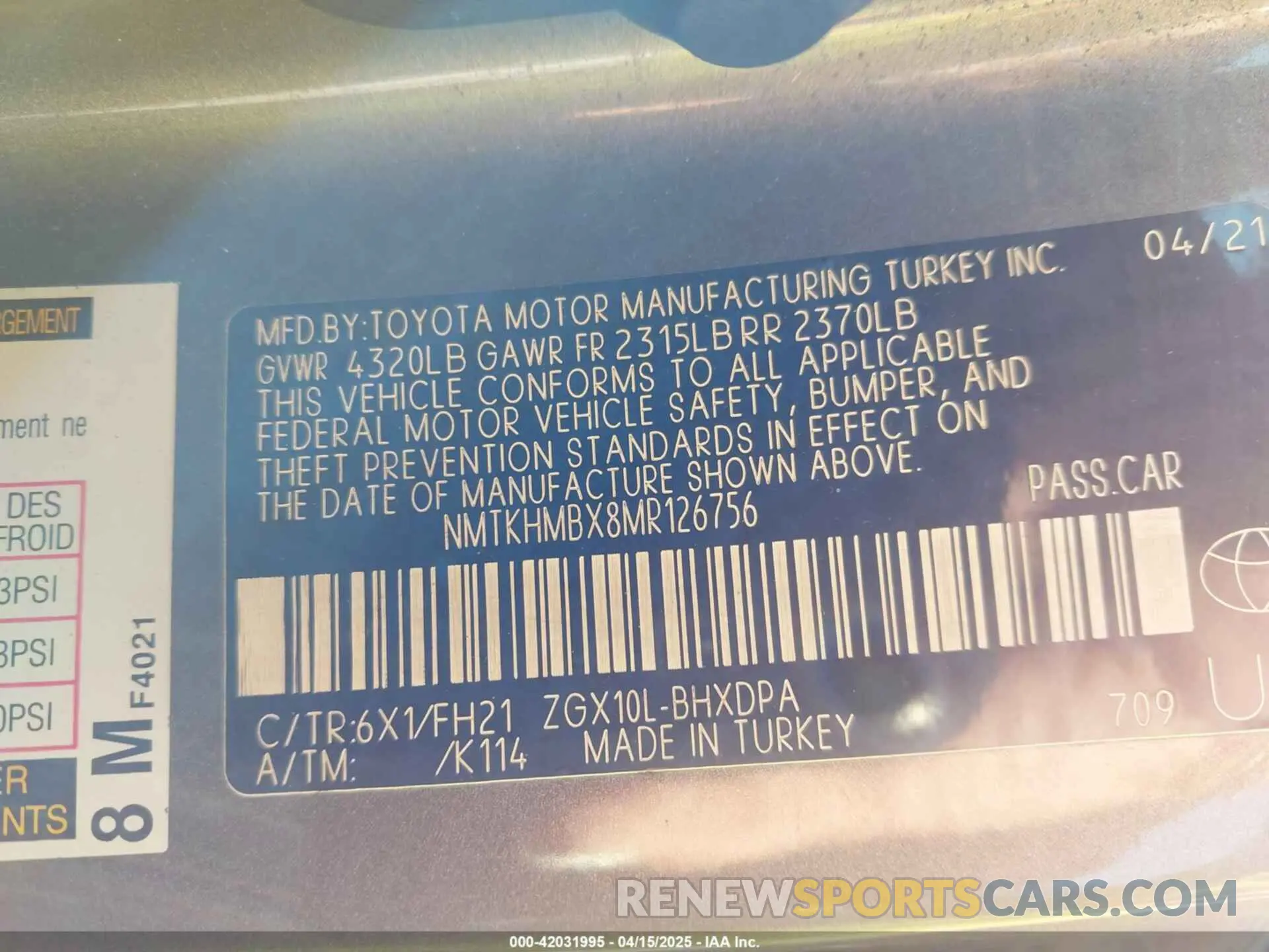 9 fotografías del automóvil dañado NMTKHMBX8MR126756 TOYOTA C-HR 2021