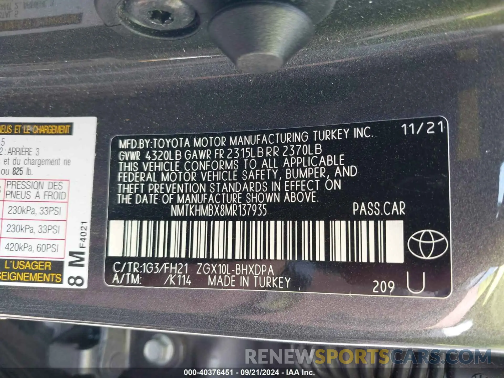 9 fotografías del automóvil dañado NMTKHMBX8MR137935 TOYOTA C-HR 2021
