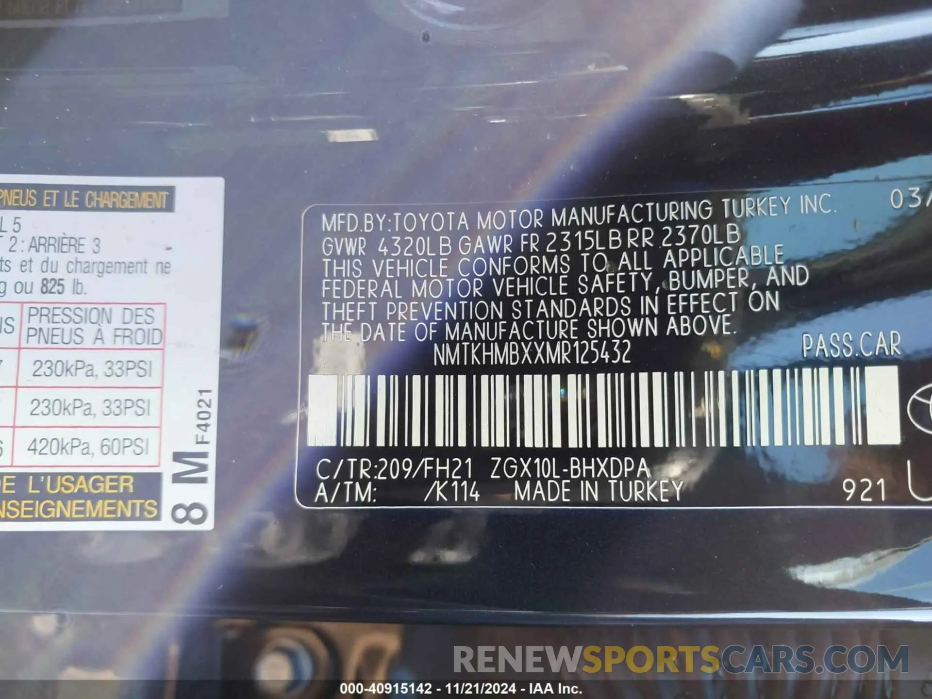 9 fotografías del automóvil dañado NMTKHMBXXMR125432 TOYOTA C-HR 2021