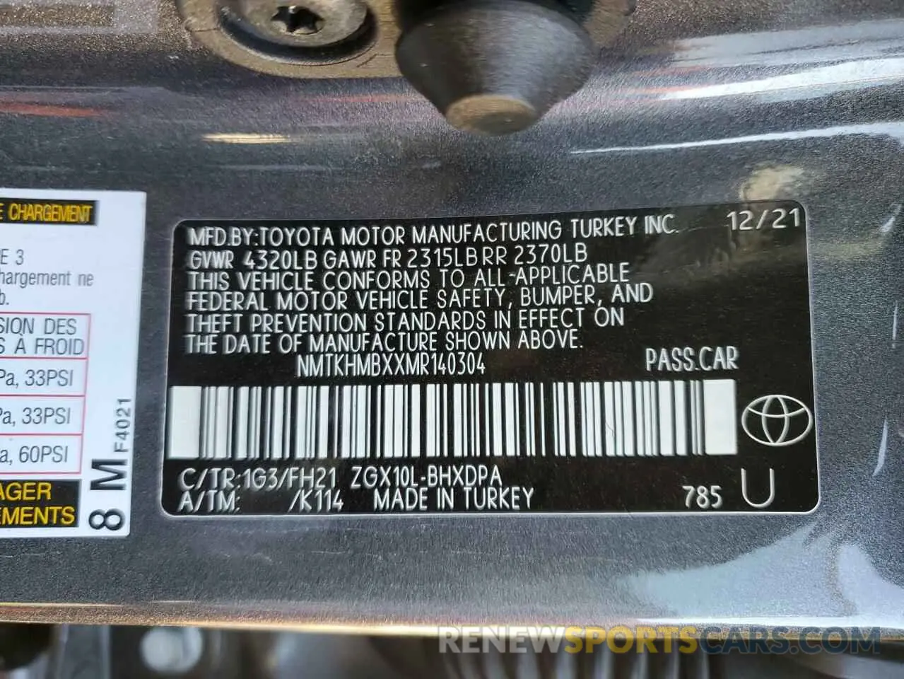 13 fotografías del automóvil dañado NMTKHMBXXMR140304 TOYOTA C-HR 2021