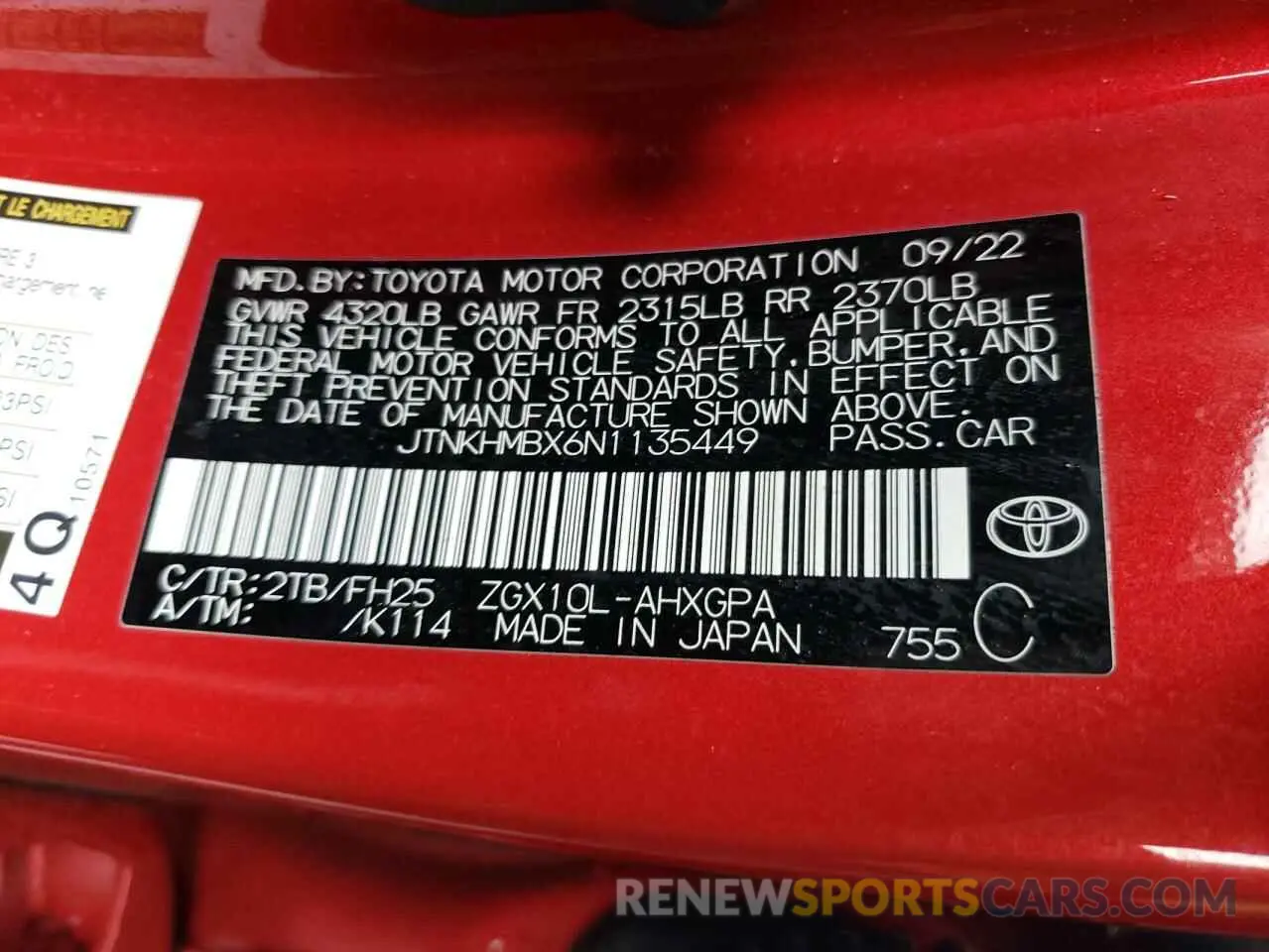 12 fotografías del automóvil dañado JTNKHMBX6N1135449 TOYOTA C-HR 2022