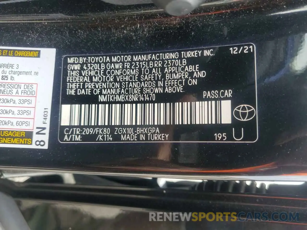 13 fotografías del automóvil dañado NMTKHMBX8NR141470 TOYOTA C-HR 2022