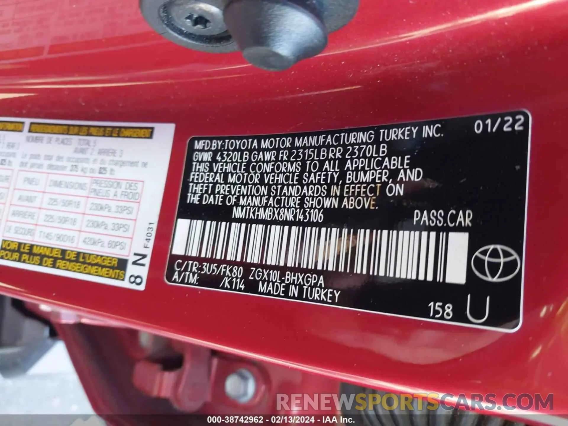 9 fotografías del automóvil dañado NMTKHMBX8NR143106 TOYOTA C-HR 2022