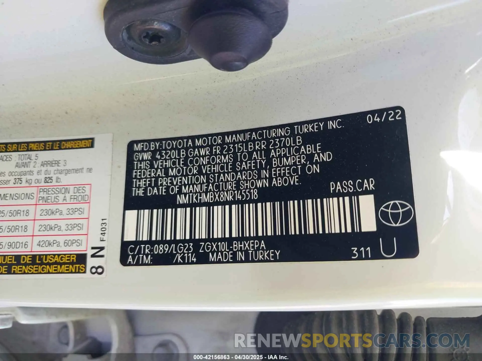 9 fotografías del automóvil dañado NMTKHMBX8NR145518 TOYOTA C-HR 2022