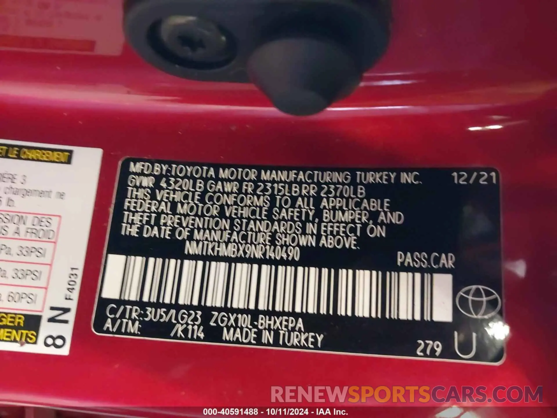 9 fotografías del automóvil dañado NMTKHMBX9NR140490 TOYOTA C-HR 2022