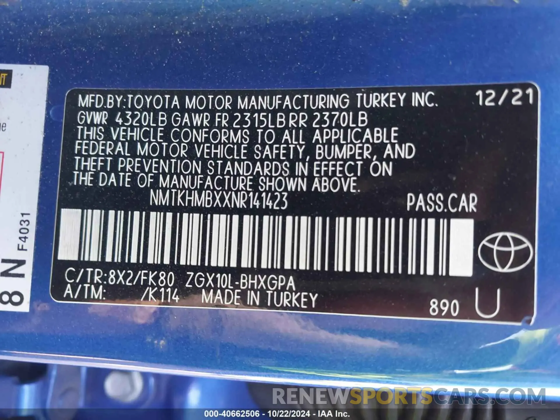 9 fotografías del automóvil dañado NMTKHMBXXNR141423 TOYOTA C-HR 2022