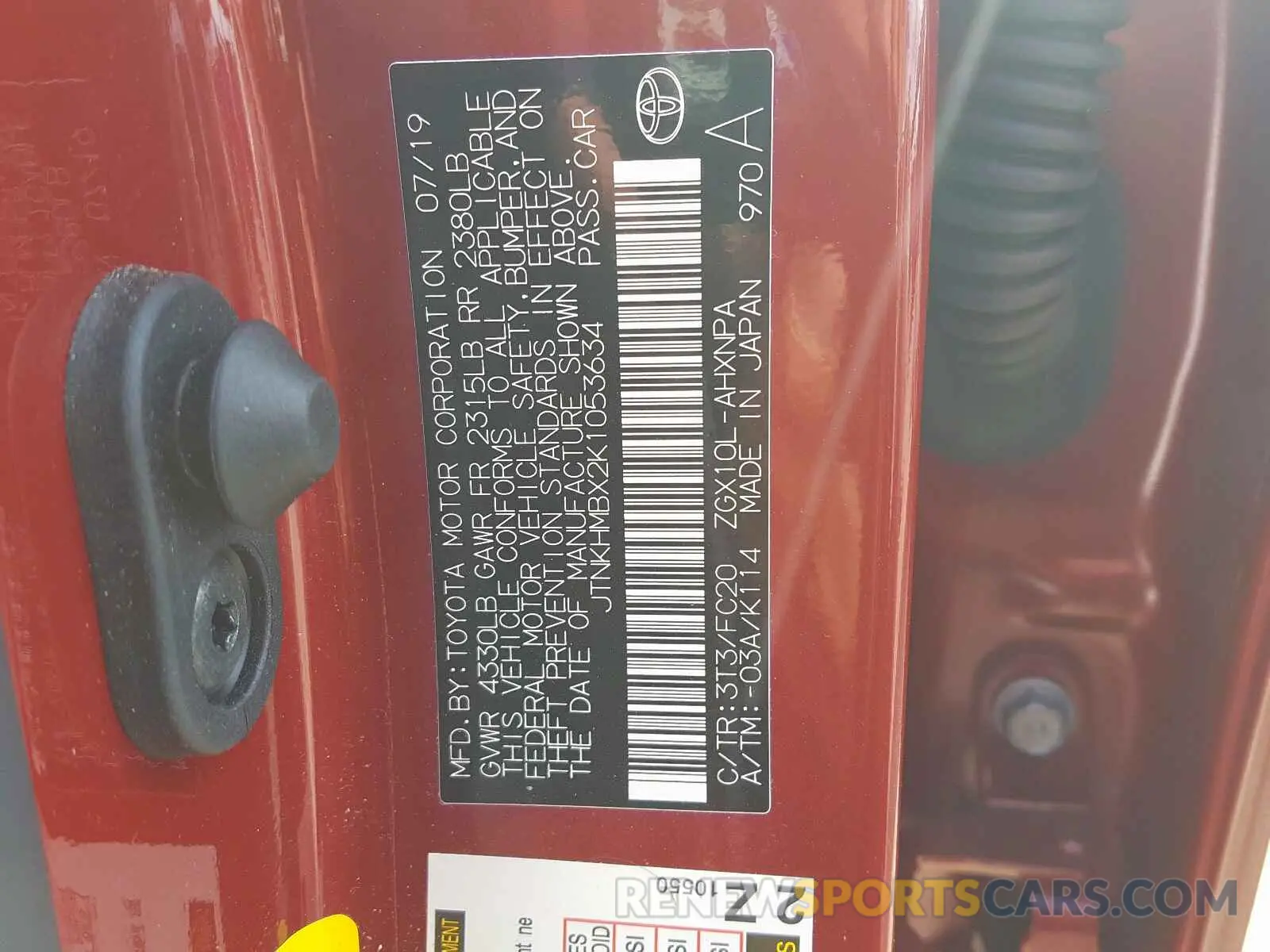 10 fotografías del automóvil dañado JTNKHMBX2K1053634 TOYOTA C-HR XLE 2019