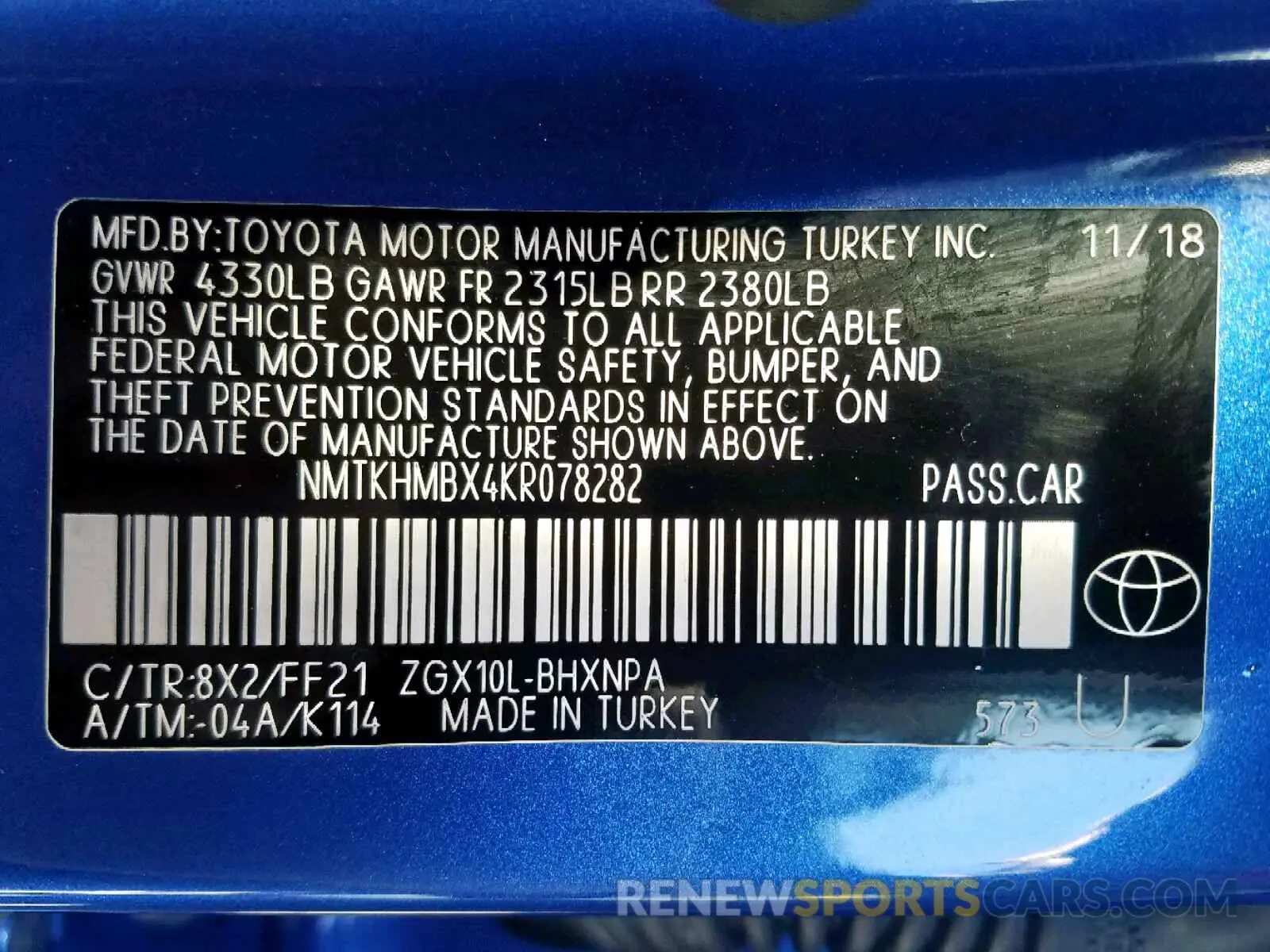 10 fotografías del automóvil dañado NMTKHMBX4KR078282 TOYOTA C-HR XLE 2019