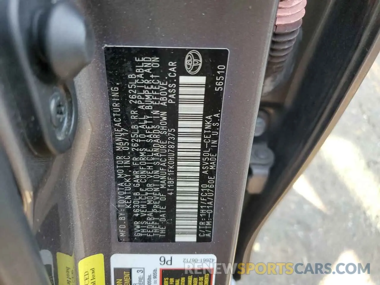 12 fotografías del automóvil dañado 4T1BF1FK0HU787375 TOYOTA CAMRY 2017