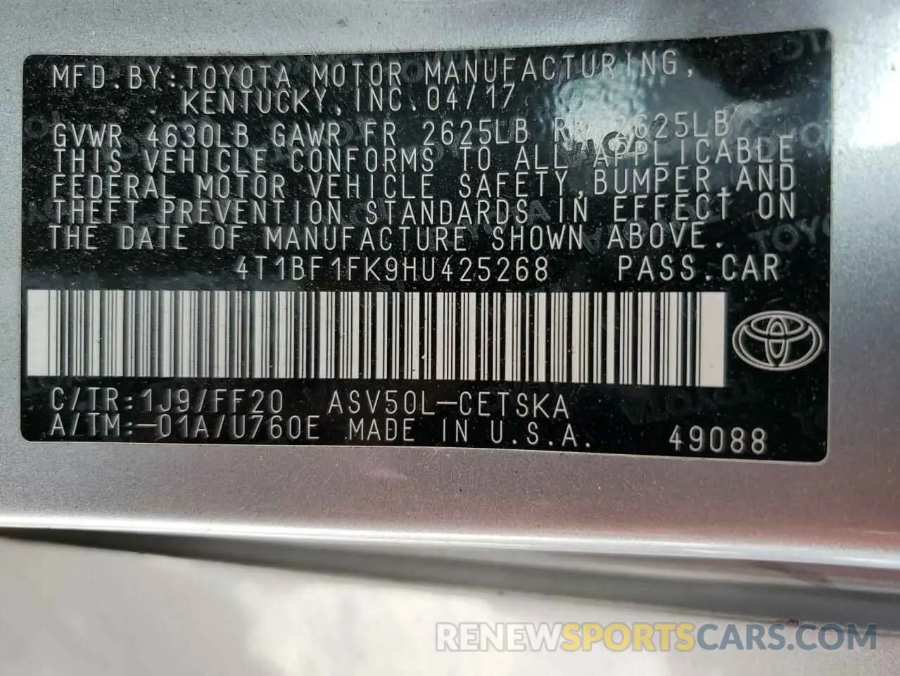 12 fotografías del automóvil dañado 4T1BF1FK9HU425268 TOYOTA CAMRY 2017