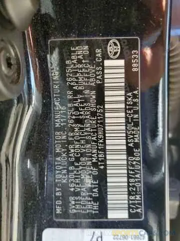 13 fotografías del automóvil dañado 4T1BF1FK9HU711752 TOYOTA CAMRY 2017