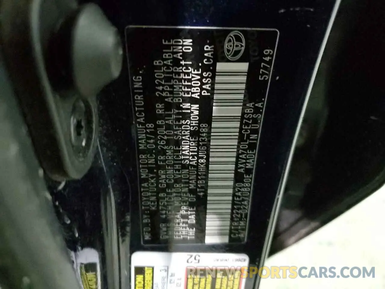 12 fotografías del automóvil dañado 4T1B11HK8JU613488 TOYOTA CAMRY 2018