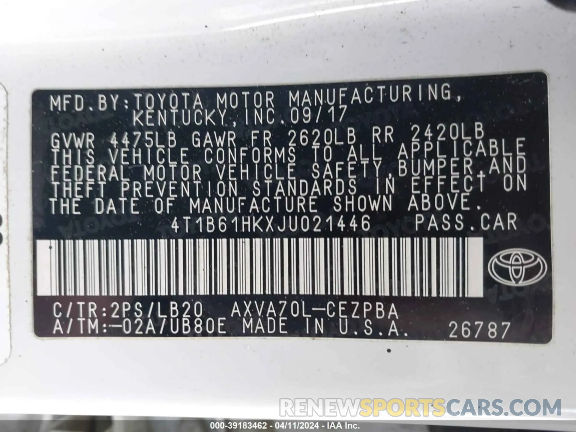 9 fotografías del automóvil dañado 4T1B61HKXJU021446 TOYOTA CAMRY 2018