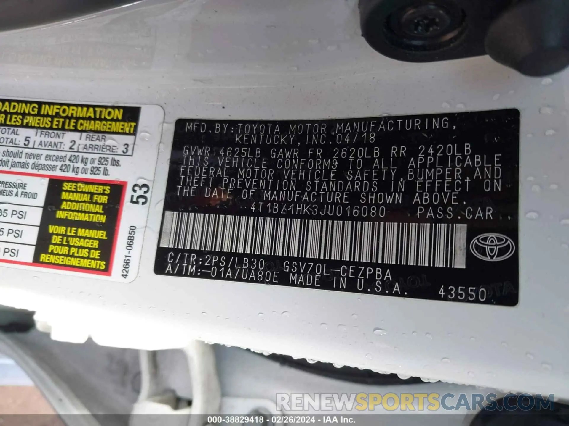 9 fotografías del automóvil dañado 4T1BZ1HK3JU016080 TOYOTA CAMRY 2018