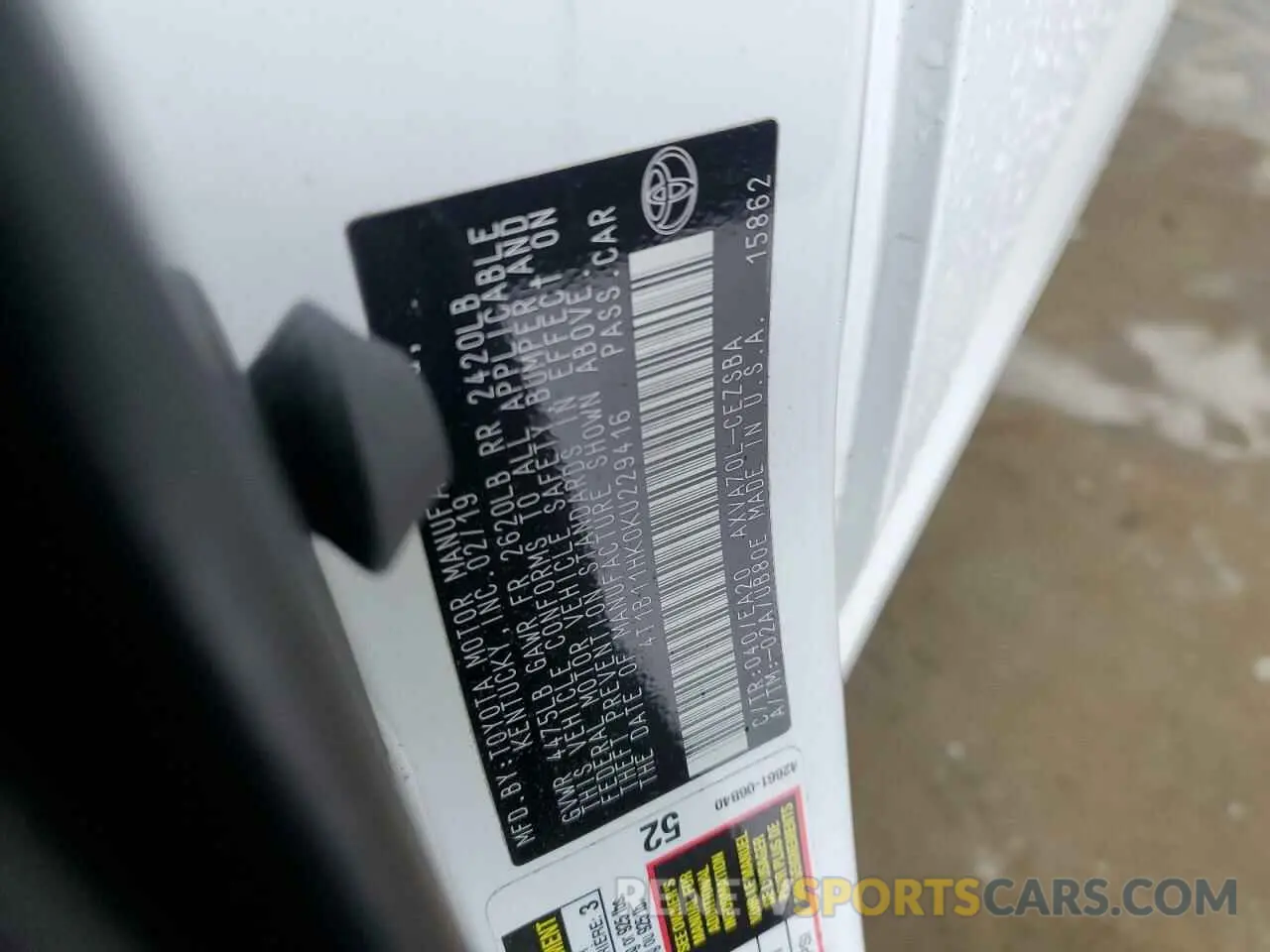 12 fotografías del automóvil dañado 4T1B11HK0KU229416 TOYOTA CAMRY 2019