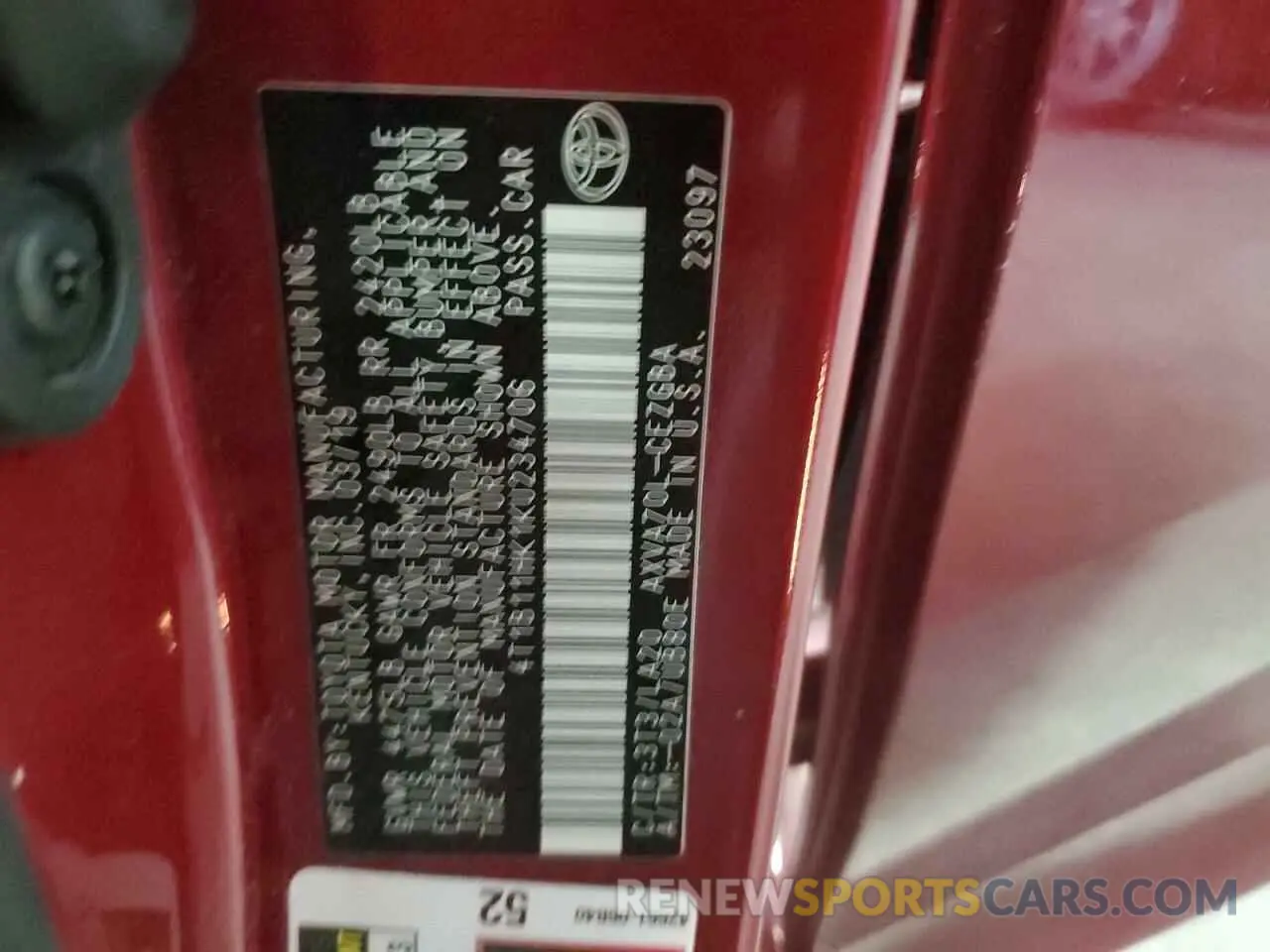 12 fotografías del automóvil dañado 4T1B11HK1KU234706 TOYOTA CAMRY 2019