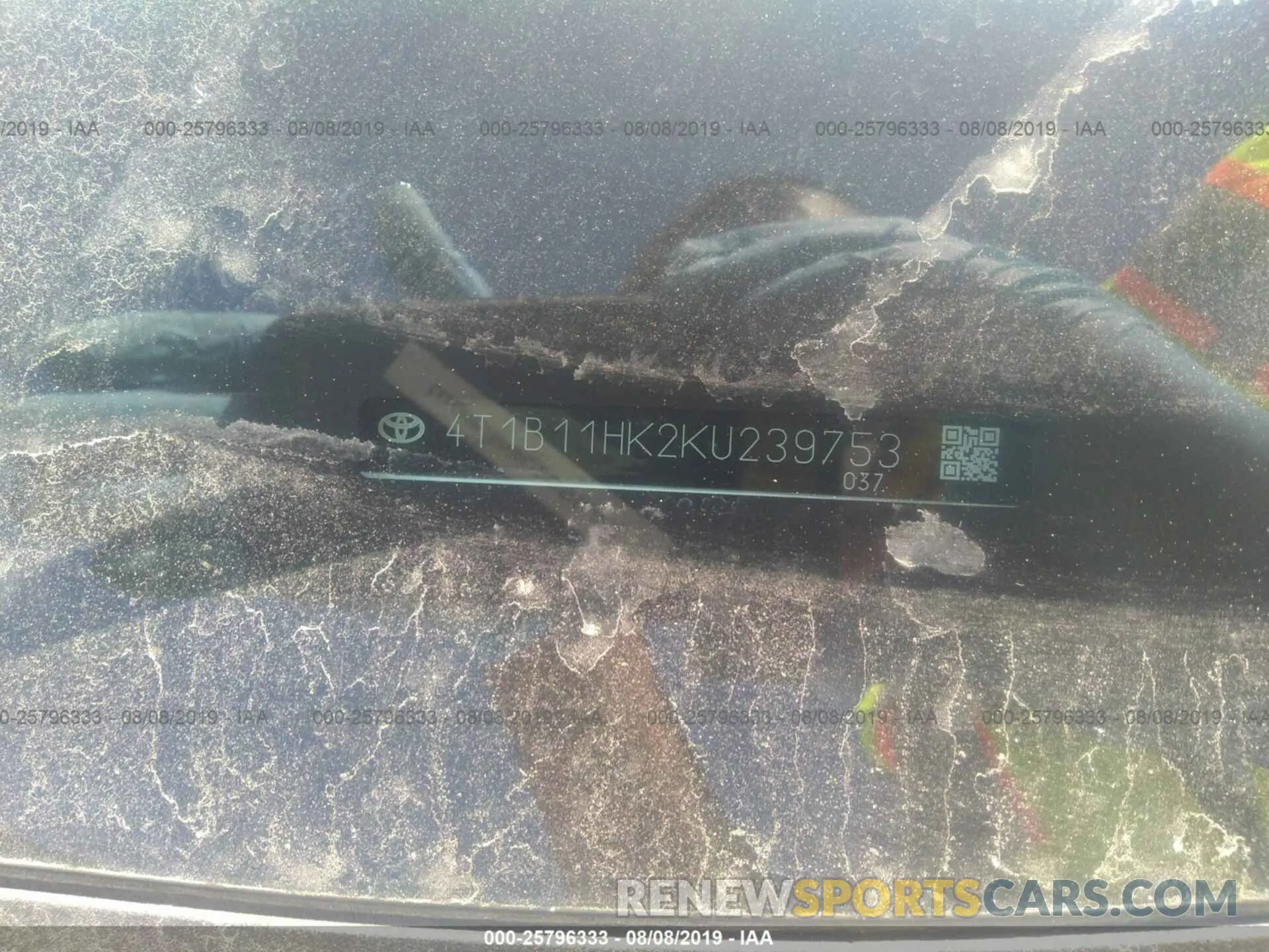 9 fotografías del automóvil dañado 4T1B11HK2KU239753 TOYOTA CAMRY 2019