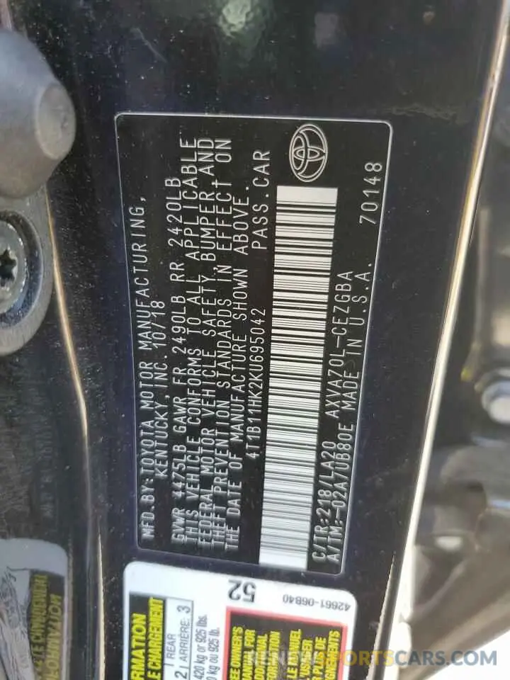 15 fotografías del automóvil dañado 4T1B11HK2KU695042 TOYOTA CAMRY 2019