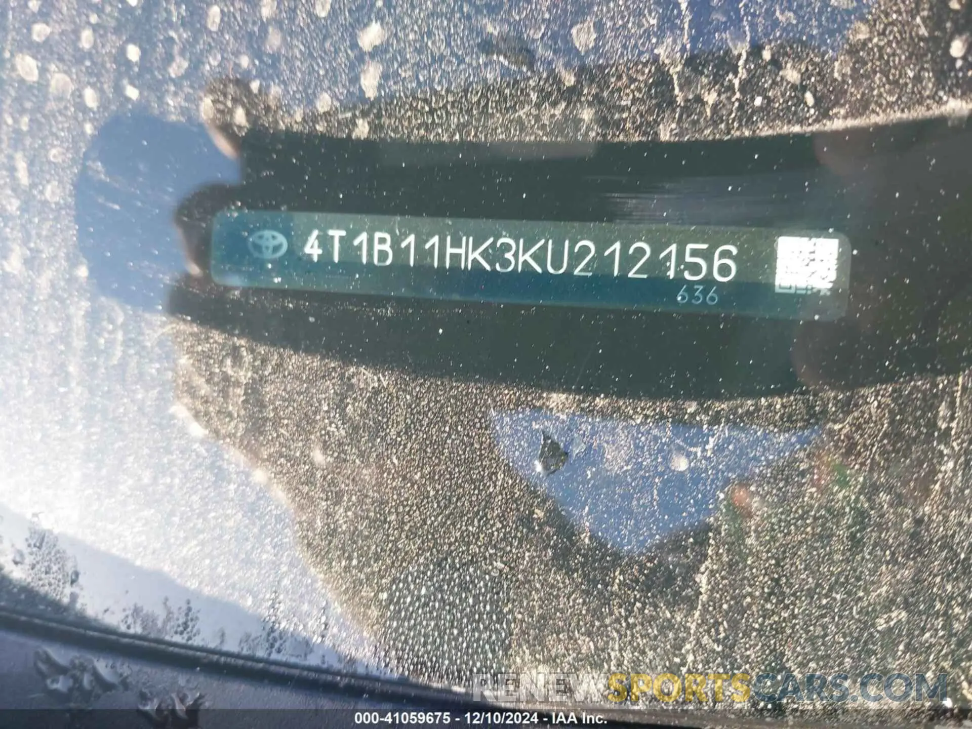 9 fotografías del automóvil dañado 4T1B11HK3KU212156 TOYOTA CAMRY 2019