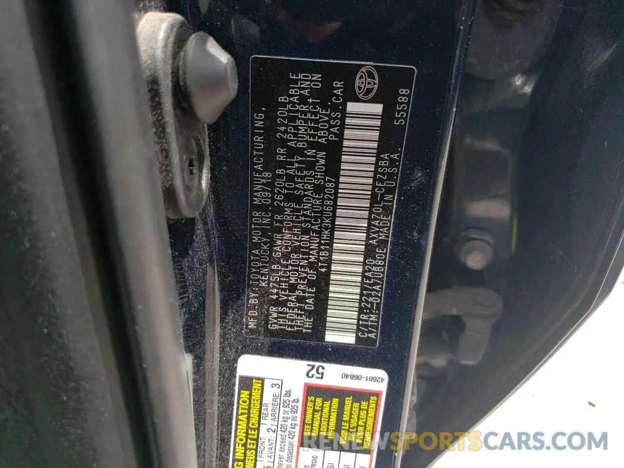 13 fotografías del automóvil dañado 4T1B11HK3KU682087 TOYOTA CAMRY 2019