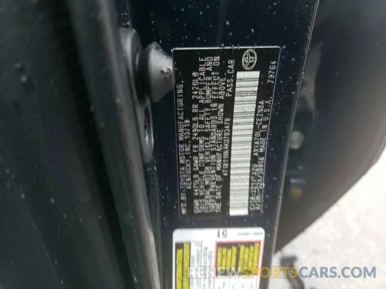 13 fotografías del automóvil dañado 4T1B11HK4KU703478 TOYOTA CAMRY 2019