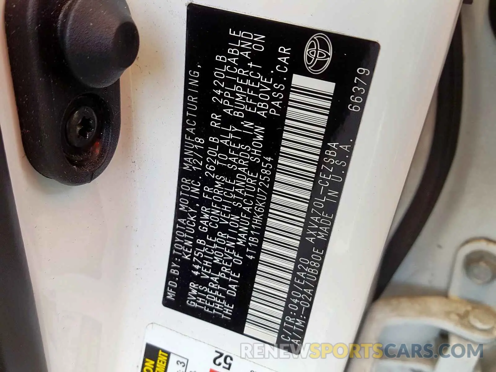 10 fotografías del automóvil dañado 4T1B11HK6KU725854 TOYOTA CAMRY 2019
