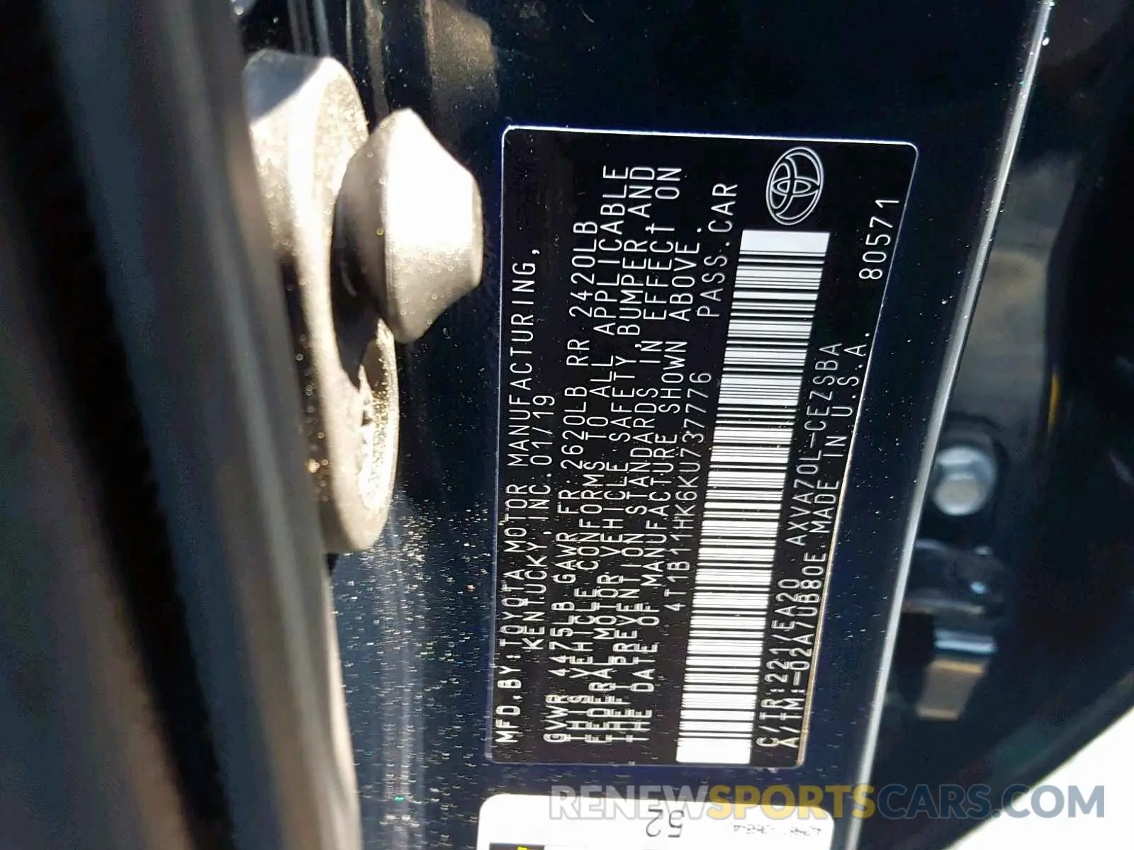 10 fotografías del automóvil dañado 4T1B11HK6KU737776 TOYOTA CAMRY 2019