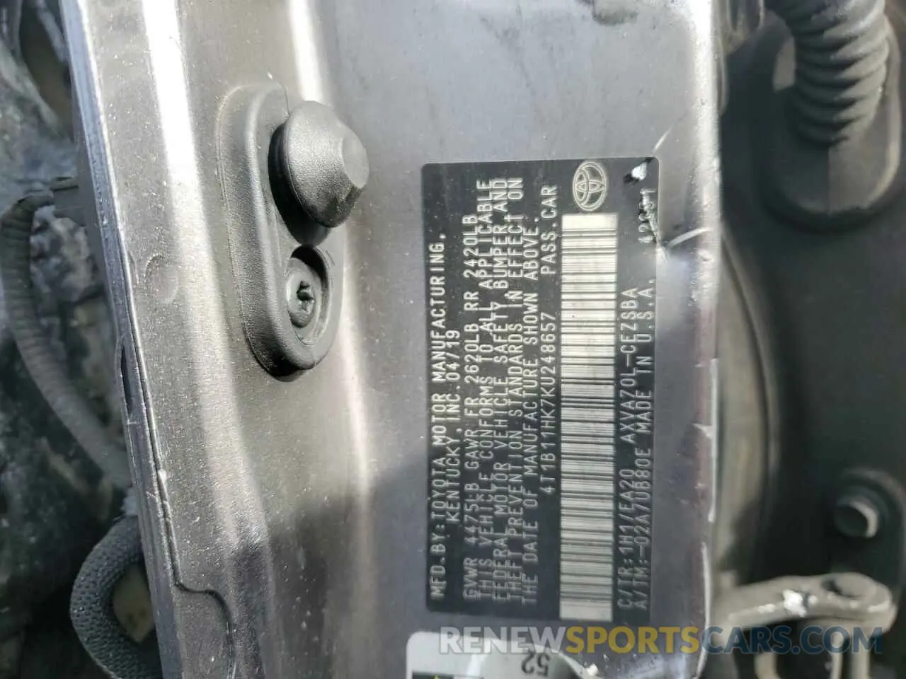 12 fotografías del automóvil dañado 4T1B11HK7KU248657 TOYOTA CAMRY 2019