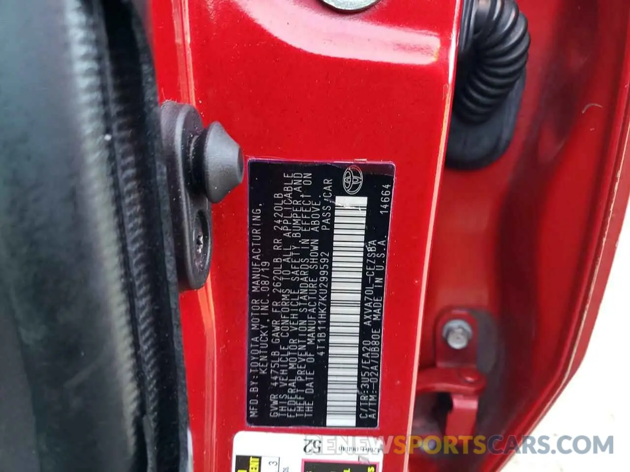 13 fotografías del automóvil dañado 4T1B11HK7KU299592 TOYOTA CAMRY 2019