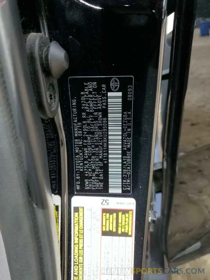 12 fotografías del automóvil dañado 4T1B11HK8KU295096 TOYOTA CAMRY 2019