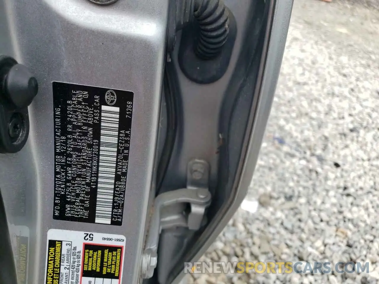12 fotografías del automóvil dañado 4T1B11HK8KU730019 TOYOTA CAMRY 2019