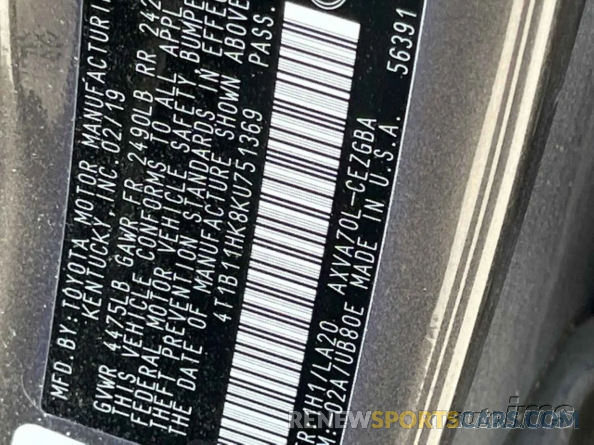 18 fotografías del automóvil dañado 4T1B11HK8KU751369 TOYOTA CAMRY 2019
