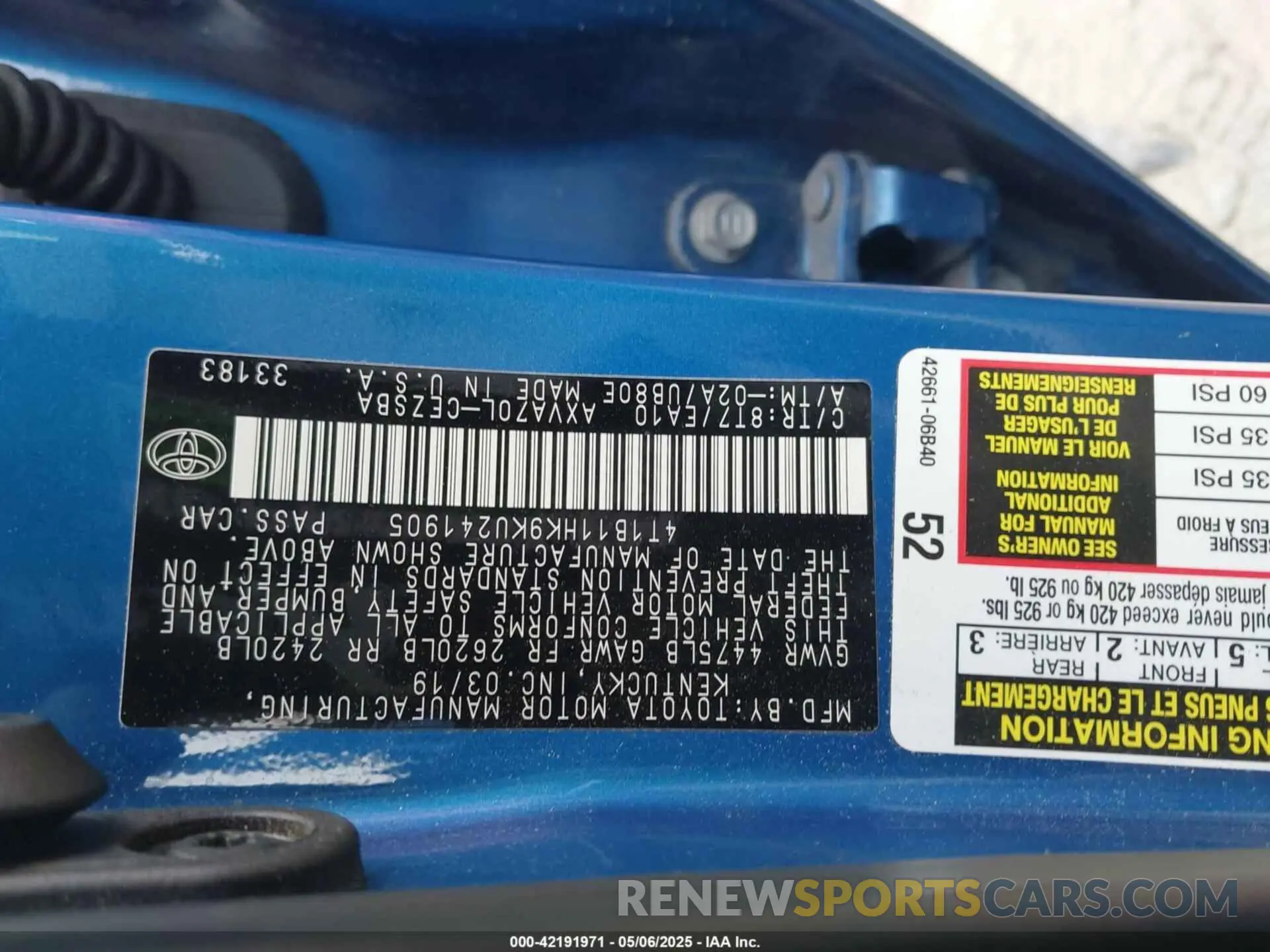9 fotografías del automóvil dañado 4T1B11HK9KU241905 TOYOTA CAMRY 2019