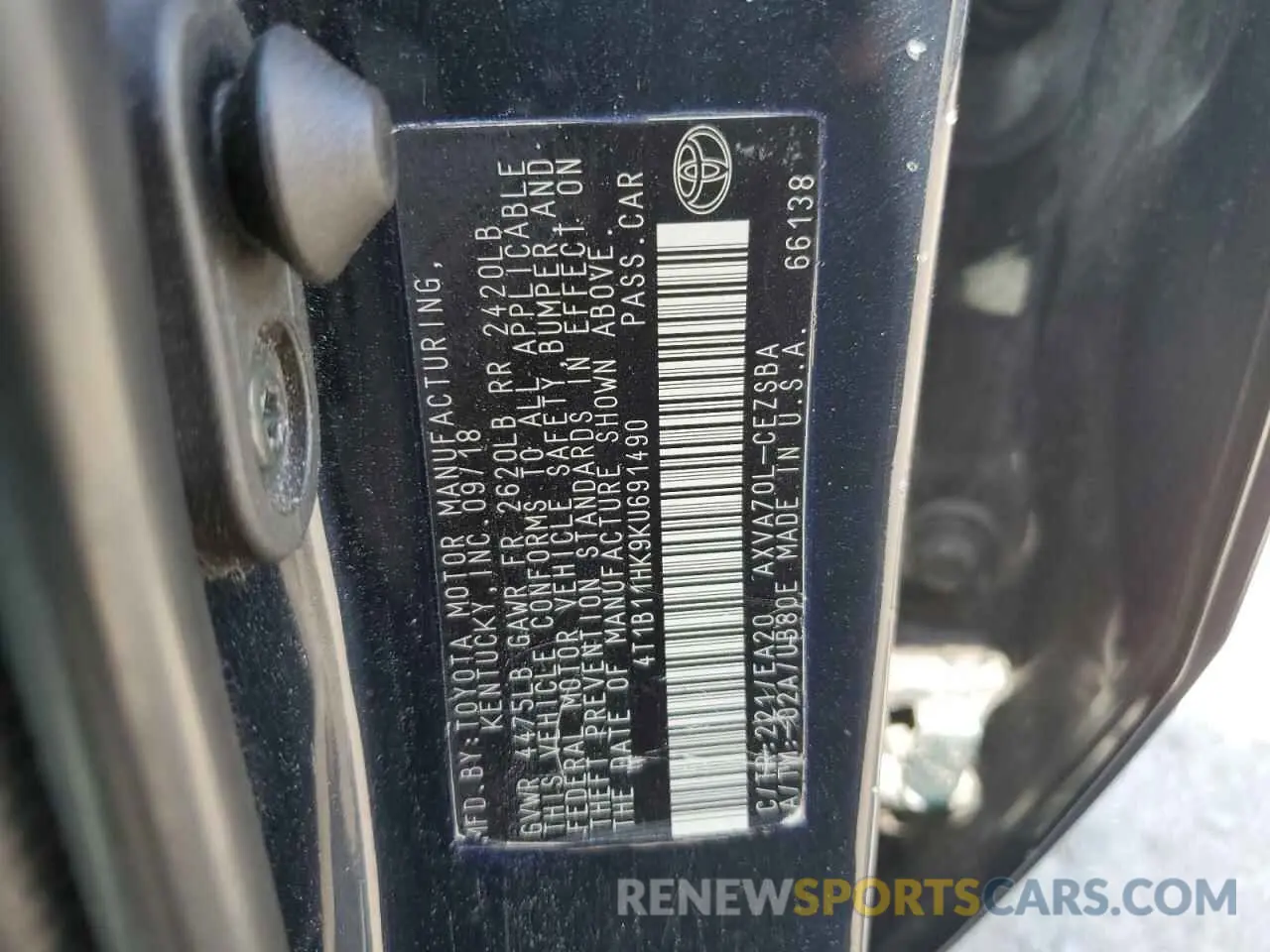 12 fotografías del automóvil dañado 4T1B11HK9KU691490 TOYOTA CAMRY 2019
