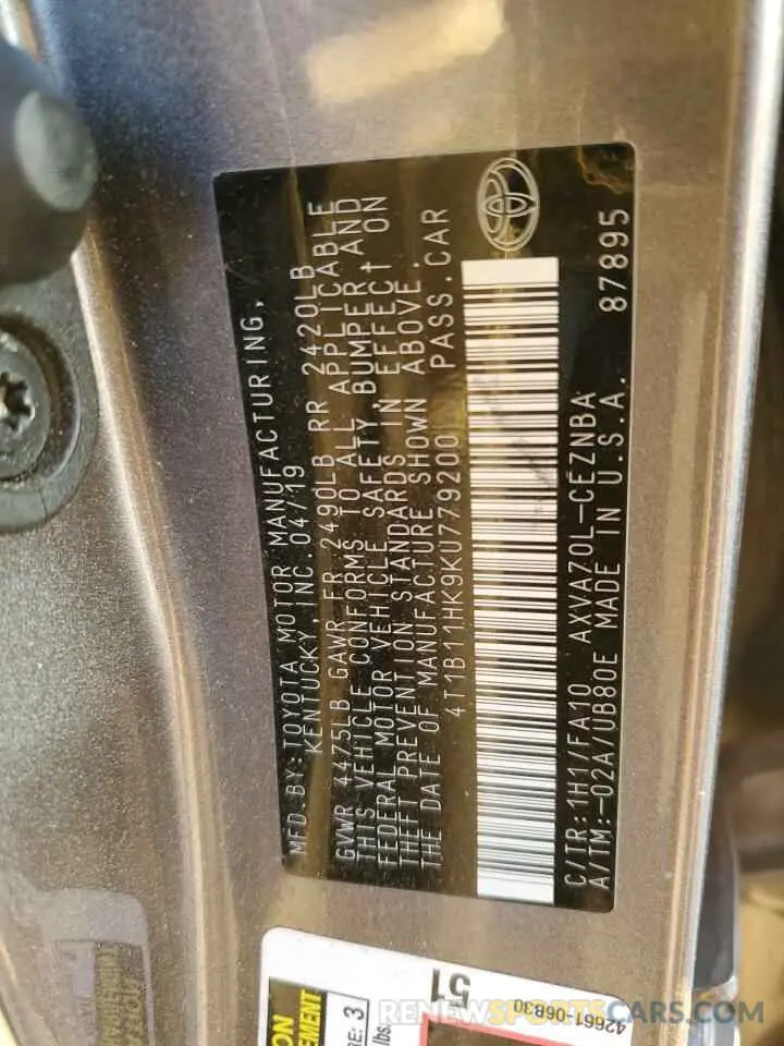 13 fotografías del automóvil dañado 4T1B11HK9KU779200 TOYOTA CAMRY 2019