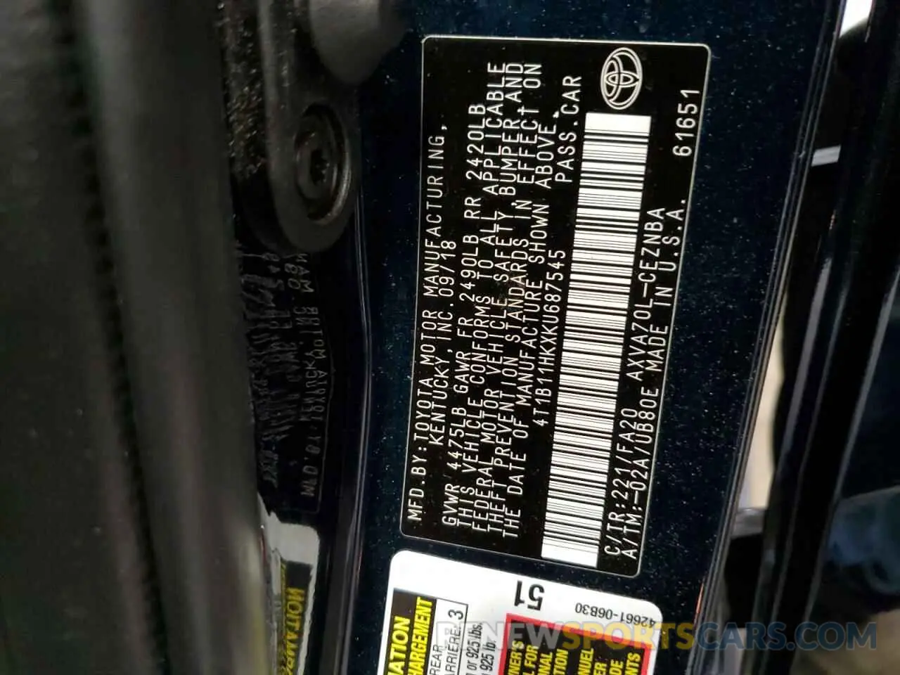 13 fotografías del automóvil dañado 4T1B11HKXKU687545 TOYOTA CAMRY 2019