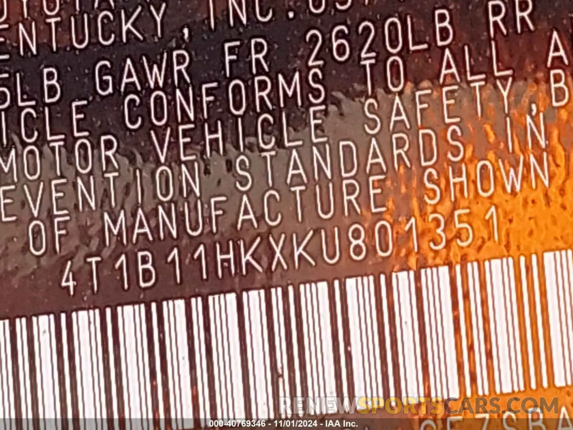 9 fotografías del automóvil dañado 4T1B11HKXKU801351 TOYOTA CAMRY 2019